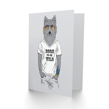 Fashion Animal Dressed Up Wolf Birthday Child Card, 2 of 4