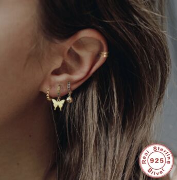 Rainbow Gold Butterfly Huggie Single Earring, 2 of 2