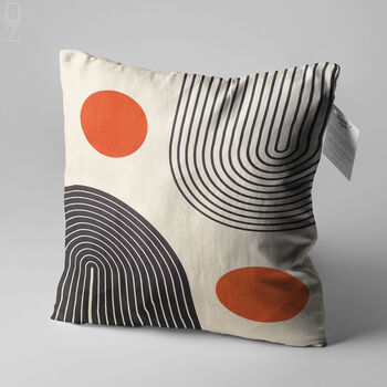 Orange And Black Geometric Abstract Bauhaus Ecru Cushion Cover, 3 of 7