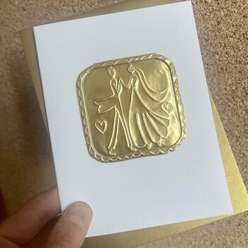 Handmade Personalised Bride And Groom Gold Wedding Card, 6 of 6