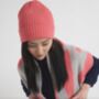 Miss Pompom Coral Wool Ribbed Beanie, thumbnail 3 of 4