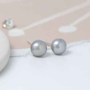 Sterling Silver Grey Freshwater Pearl Stud Earrings, 5 of 10