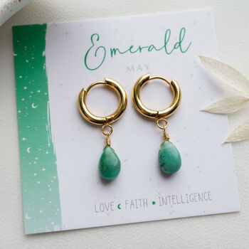 Natural Emerald Hoop Earrings, 2 of 9