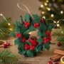 Handmade Felt Christmas Holly Mini Wreath With Robin, thumbnail 1 of 4