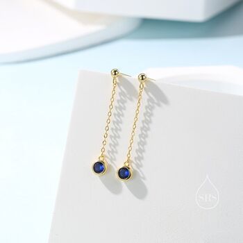 Dangling Sapphire Blue Cz Stud Earrings, 4 of 11