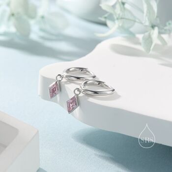 Very Tiny Rhombus Tourmaline Pink Cz Huggie Hoop In Sterling Silver, 4 of 12