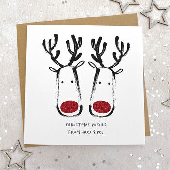 Couples Glittery Reindeer Christmas Card, 3 of 3