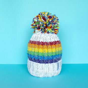 Gay Pride Rainbow Luxury Reflective Bobble Hat White, 2 of 6