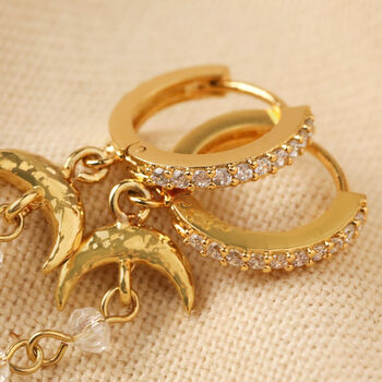 Moon Crystal Drop Huggie Hoop Earrings In Gold Plating, 5 of 6