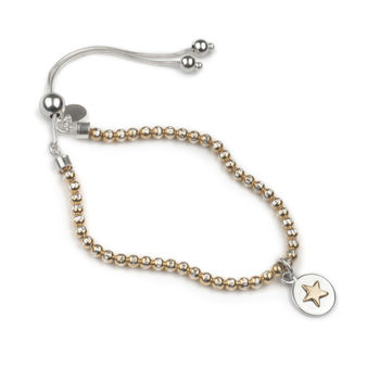 Sterling Silver And Rose Gold Beads Lucky Star Bracelet, 2 of 3