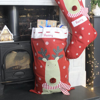 Personalised Snowflake Reindeer Christmas Stocking And Sack, 2 of 2