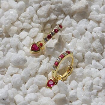 18 K Gold Plated Hot Pink Heart Cz Huggie Earrings, 4 of 7