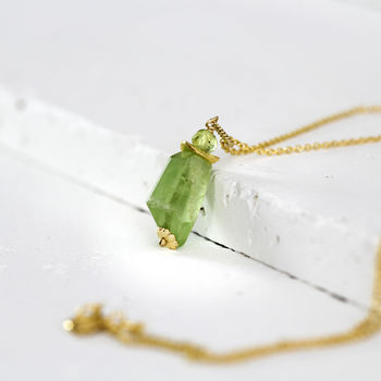 Raw Peridot Pendant Necklace In Silver Or Gold, 5 of 8