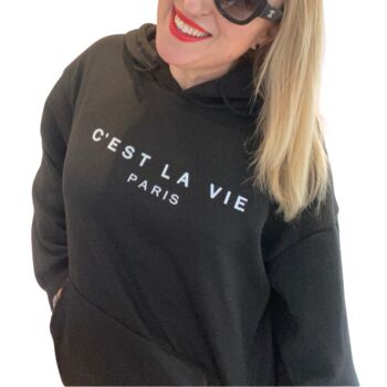 'C'est La Vie' Black Hoodie – Cosy Gift For Her Summer Sale, 2 of 4