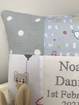 Baby Bear Patchwork Name Cushion, 4 of 5