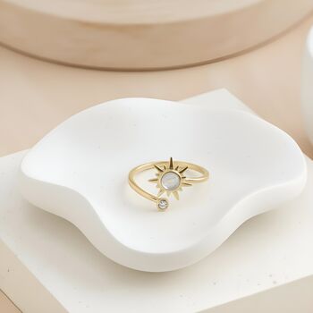 Gold Plated Sterling Silver Sun Spinner Ring With Opal And Cz Adjustable, Open, 2 of 4