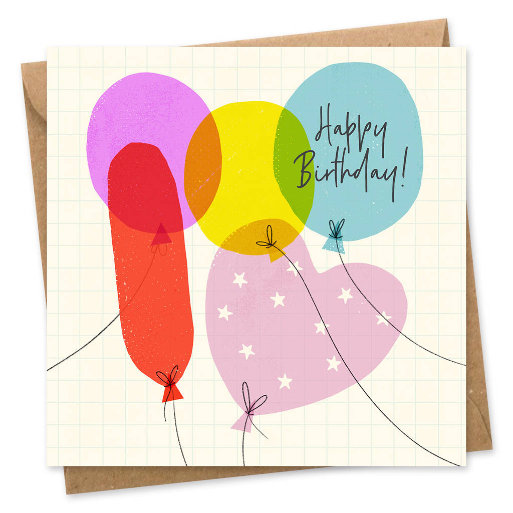 happy birthday card balloons + fluorescent heart by onneke ...