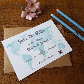 Watercolour Travel Save The Date Card, 2 of 4