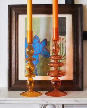 A Pair Of Amber Glass Candle Stick Holders, 3 of 6