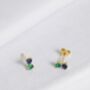 18 K Gold Plated Green And Blue Cz Double Stud Earrings, thumbnail 3 of 9