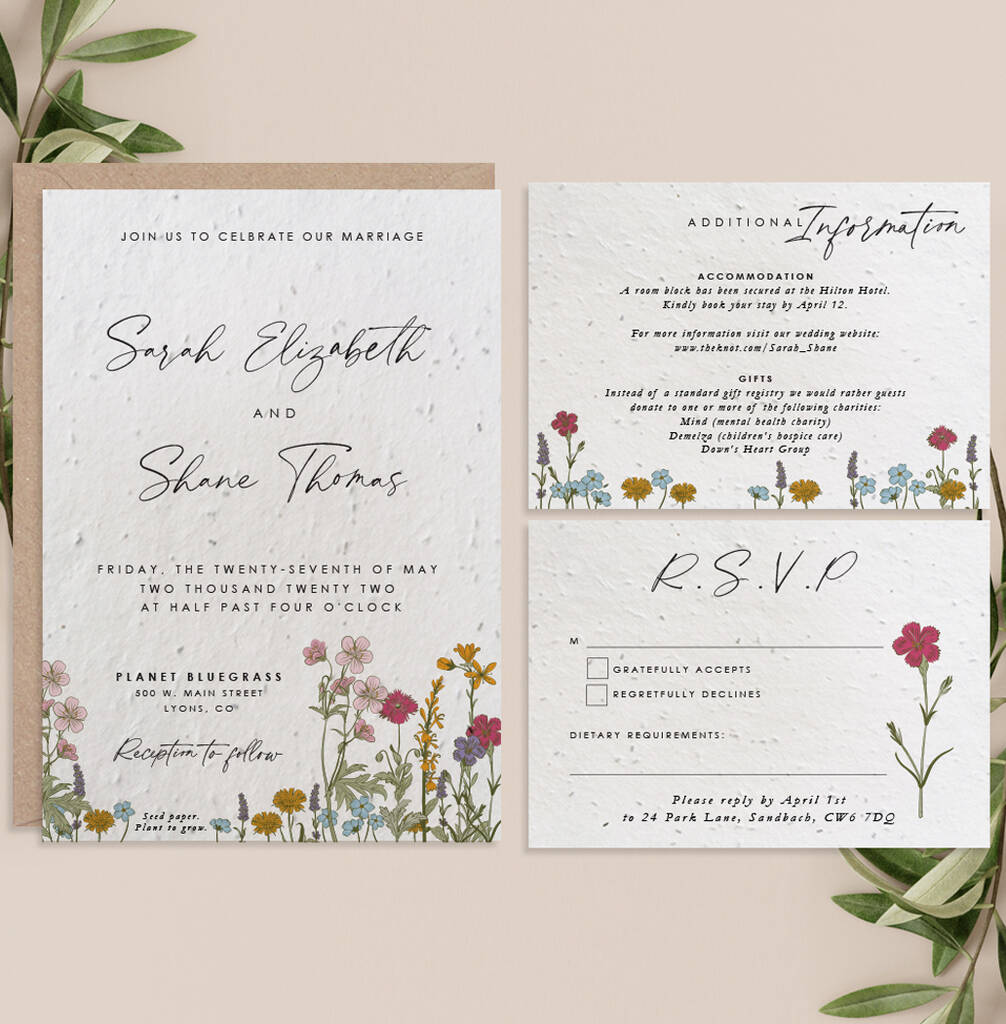 Wildflowers Plantable Seed Paper Wedding Invitations, 1 of 3