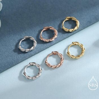 Sterling Silver Dainty Hoop Earrings With Braided Details, 3 of 11