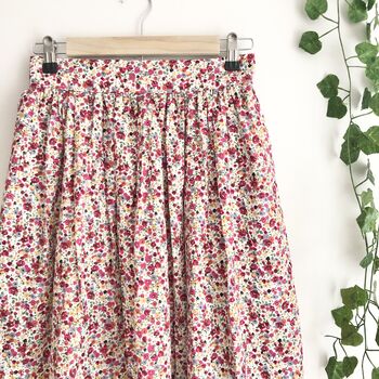 Red Ditsy Floral Printed Cotton Midi Skirt, 2 of 5