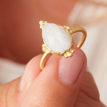 White Moonstone 18 K Gold And Silver Pear Shaped Ring, 5 of 12