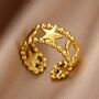 Celestial Star Moon Beaded Adjustable Ring Open Band, thumbnail 2 of 3