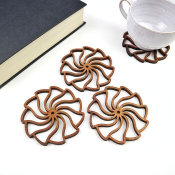 Set Of Four Wooden Wave Coasters In A Gift Box, 6 of 7