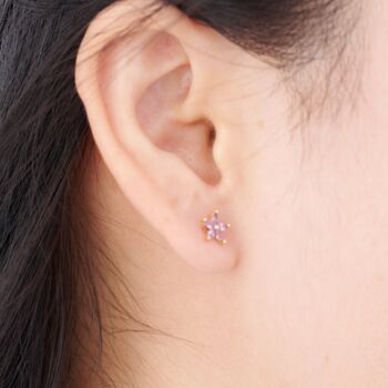 Pink Tourmaline October Birthstone Flower Stud Earrings, 3 of 8