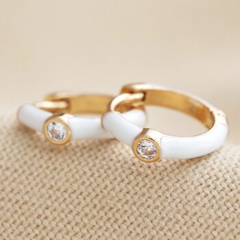Enamel Crystal Huggie Earrings In Gold Plating, 9 of 12