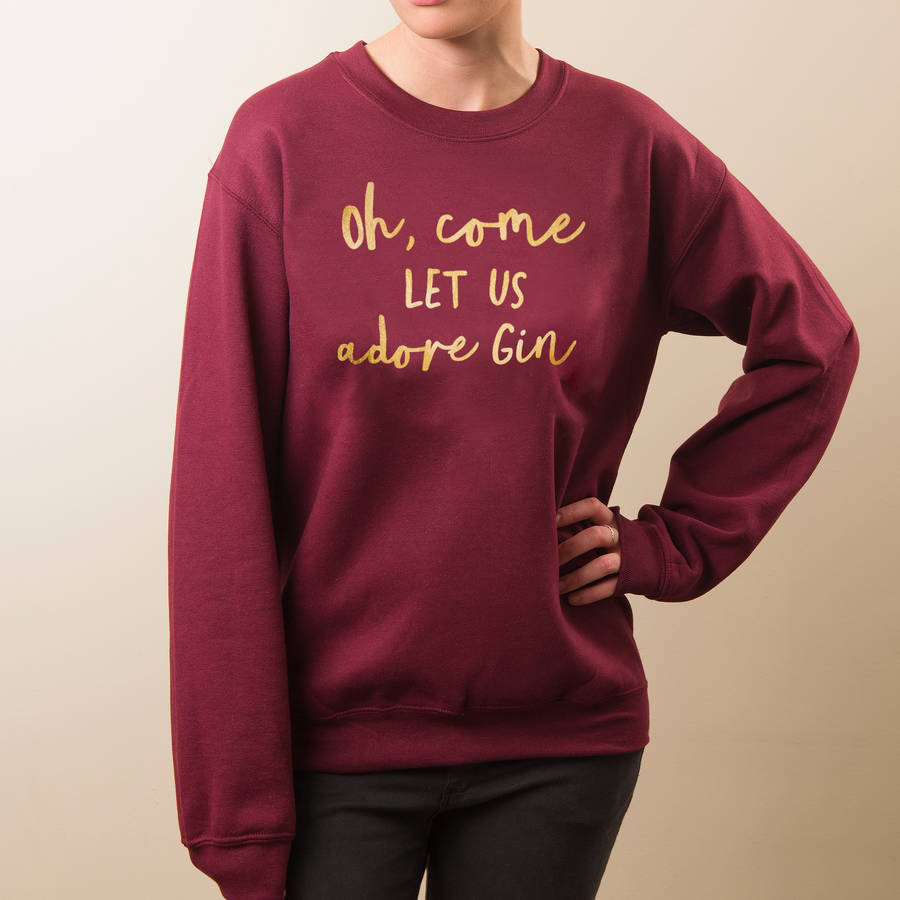 'Oh, Come Let Us Adore Gin' Women's Christmas Jumper, 1 of 2