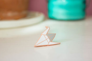 Origami Crane Rose Gold Hard Enamel Pin, 2 of 3