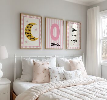 Giirls Pink Moon And Stars Wall Print Set For Bedroom Or Nursery, 2 of 5