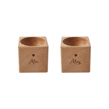 Send With Love 'Mr And Mrs' Oak Egg Cup In Gift Box | Breakfast | Homeware | Kitchenware | Newlyweds | New Home Gift, 2 of 2
