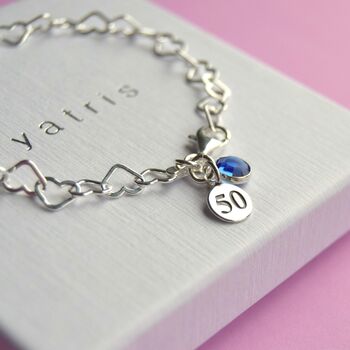 Sterling Silver 50th Heart Bracelet With Birthstone, 2 of 4