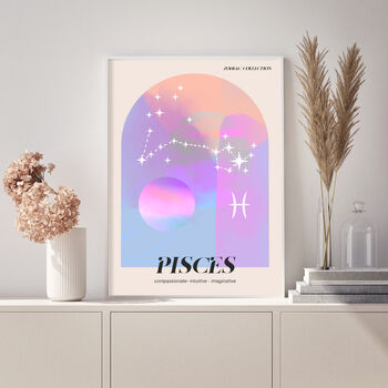 Pisces Birthday Gift Zodiac Art Print With Gold Foil, 5 of 8
