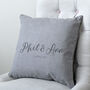 Personalised Couple's Names And Date Cushion, thumbnail 1 of 4