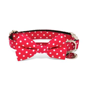 The York Red Pink White Spotty Dog Collar Bow Tie, 3 of 12