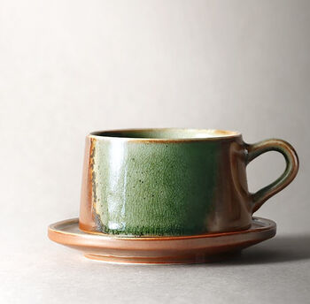 Handmade Ceramic Cup And Saucer Set Crackle Glaze, 2 of 4
