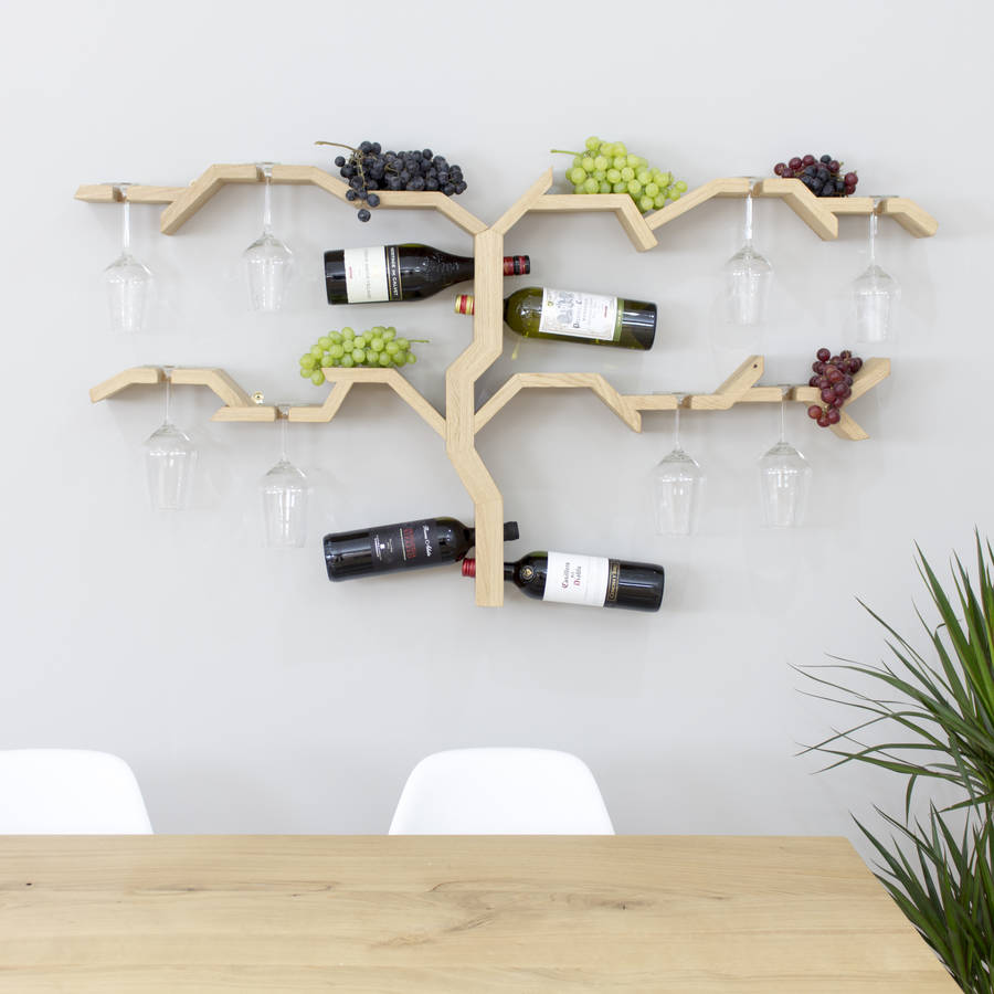 Solid Oak Wall Mounted Wine And Glass Rack By BespOak Interiors