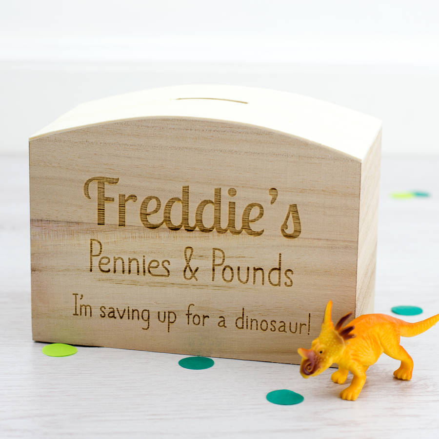 personalised childrens pennies and pounds money box by mirrorin