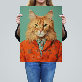 Main Coon Ginger Pet Cat Portrait Fun Wall Art Print, 2 of 6