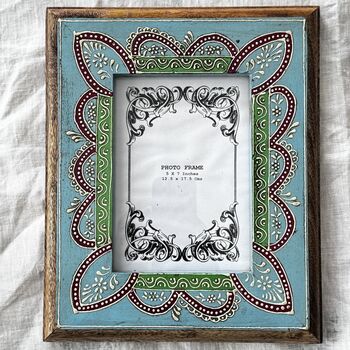 Indian Wood Picture Frame, Hand Painted Photo Frame, 8 of 8