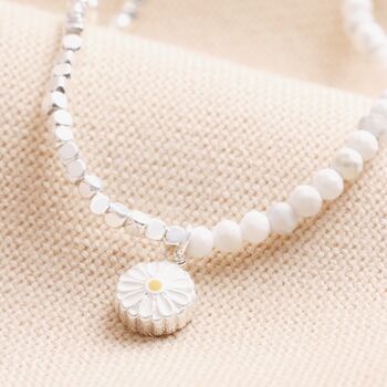 Daisy Charm White And Silver Beaded Necklace, 2 of 2