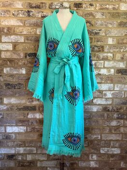 Long Organic Cotton Robe: Jade Green Eye, 3 of 4