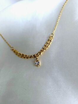 Dainty 18 K Gold Vermeil Necklace Triple Beaded Chain With Teardrop Cz, Tarnish Free Waterproof Necklace, Wedding Jewellery, 5 of 8