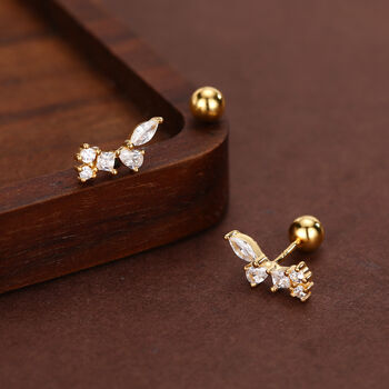 Sterling Silver Cz Cluster 18 G Screw Back Stud Earrings, 4 of 11