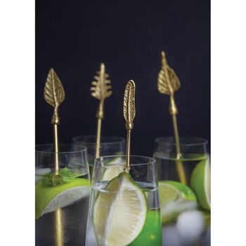 Brass Gold Feather Cocktail Stirrers, 5 of 6